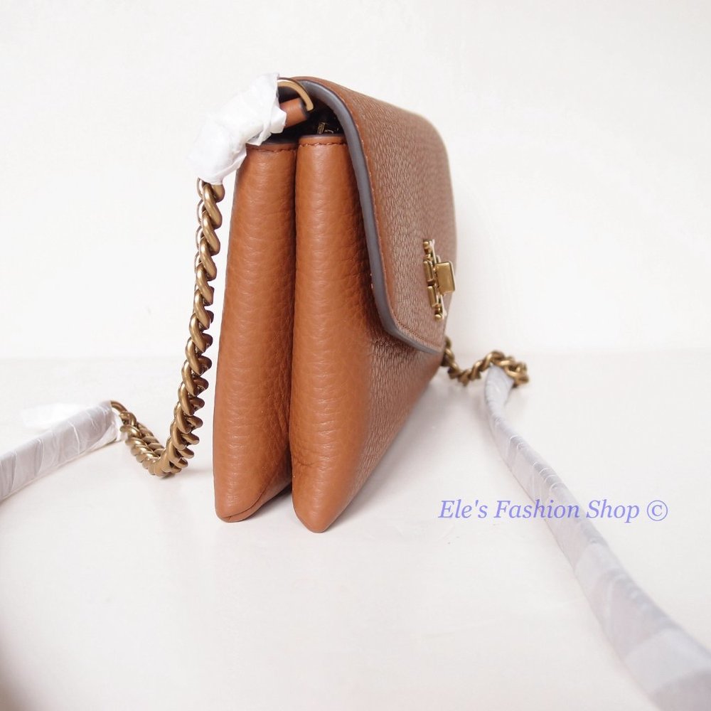 NWT Tory Burch Kira Chevron Leather Wallet On a Chain WOC Umber Brown AUTHENTIC - Picture 12 of 16